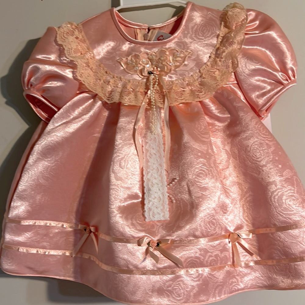 Girl’s Original Peach Color Kid Dresses with Bloomers, and headband